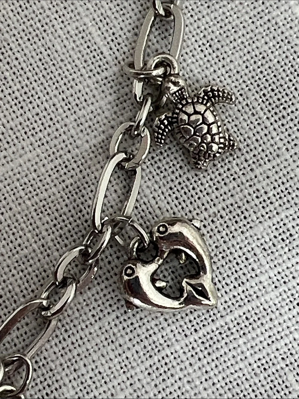 🌞 Sterling Silver Charm Bracelet w/Turquoise Accents Turtles Dolphins Whales OS